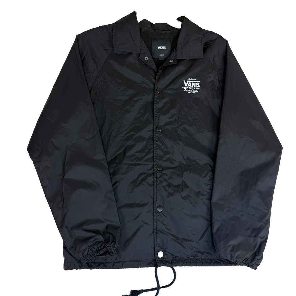 Vans Torrey Coaches Men's Windbreaker Sz Medium M Black Snap Up Jacket